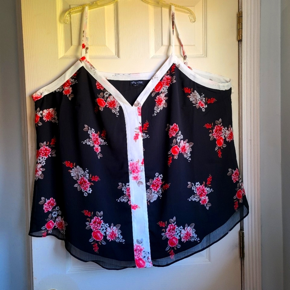 City Chic Black Chiffon Lined Floral Camisole Tank Top Size 3XL